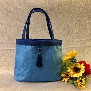 NWOT - Blue Two-Tone Tasseled Mini Tote Bag